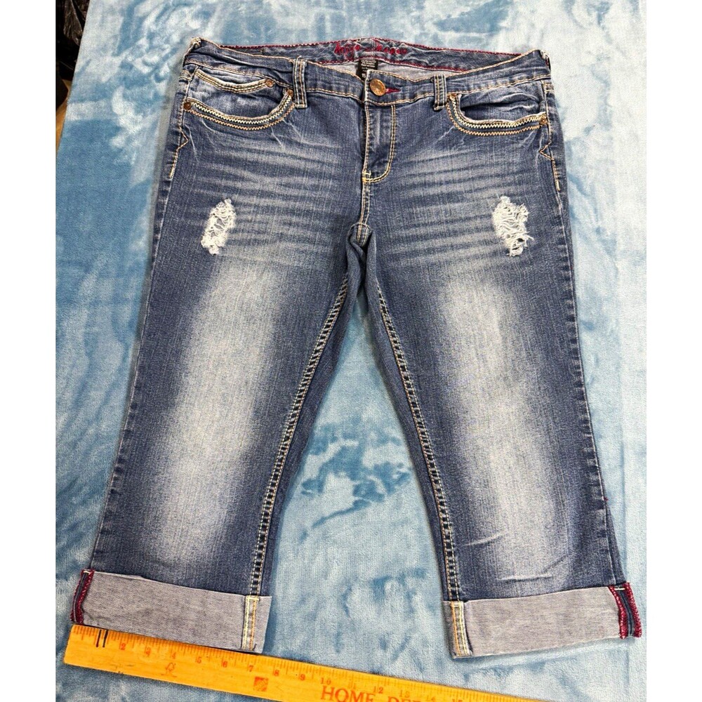 Ariya Jeans Womens 15/16 Distressed Cuffed Capri Jeans Embroidered Pocket Y2K